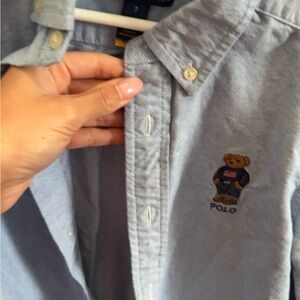 Polo by Ralph Lauren Light Blue Button-Down Shirt with Bear Embroidery
